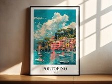 Listing image for Portofino Illustrated Map Print Colourful Italy Travel Wall Art