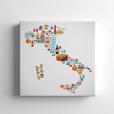 Listing image for Italy Symbols Map Canvas Print Wall Art, Stylish Home Decor Wall Hanging