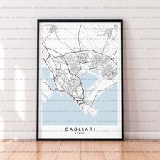 Listing image for Cagliari Unframed Map Poster Print Cagliari Italy Coastal Street Map Wall Art