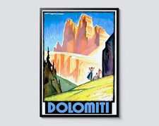 Listing image for Dolomites Italy Vintage Travel Print, Mountain Valley Wall Art, European
